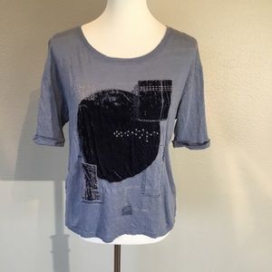 Blue velvet appliqué t shirt Anthropologie